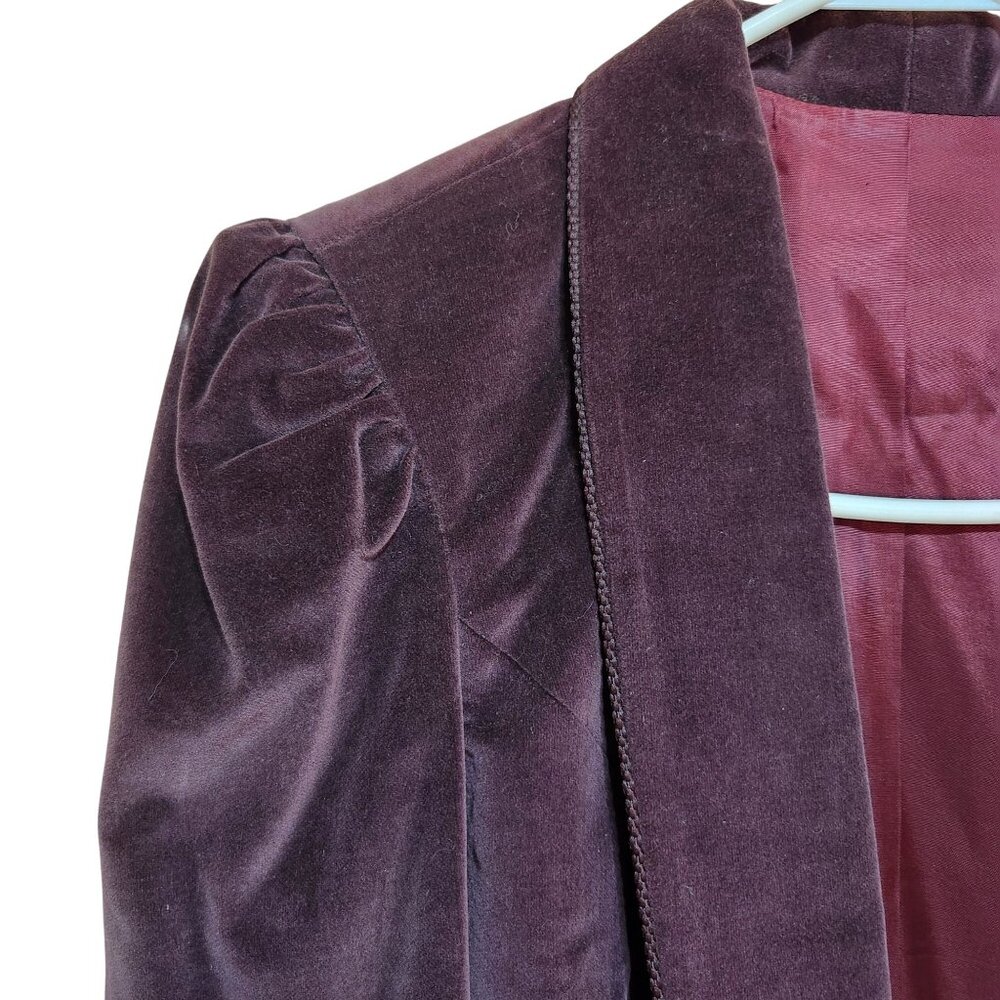Vintage 80s Women's Size 4 Velvet Cropped Blazer Eggplant Purple USA Union Made - Picture 2 of 8